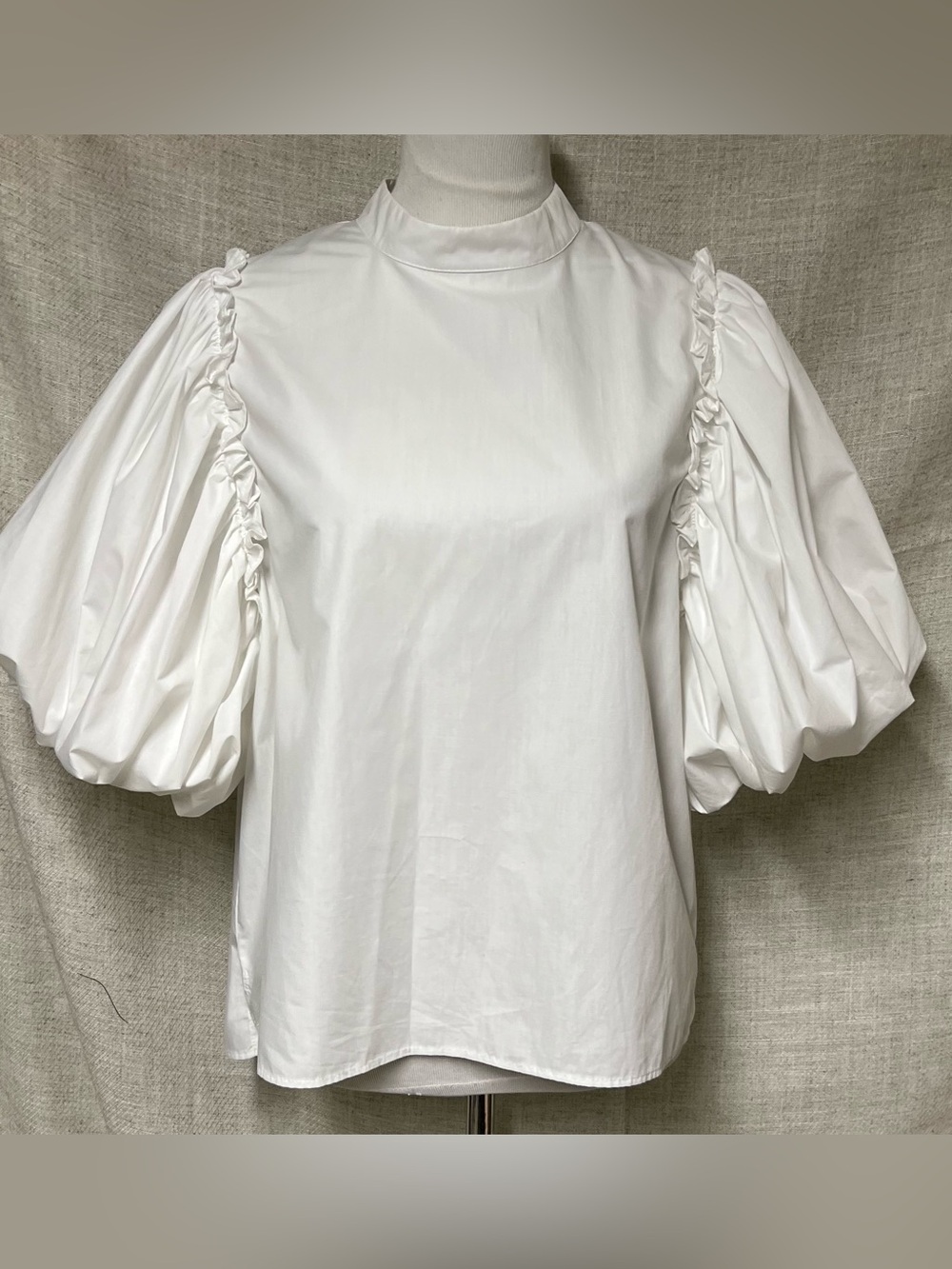 Beulah White Puff-Sleeve High Neck Blouse